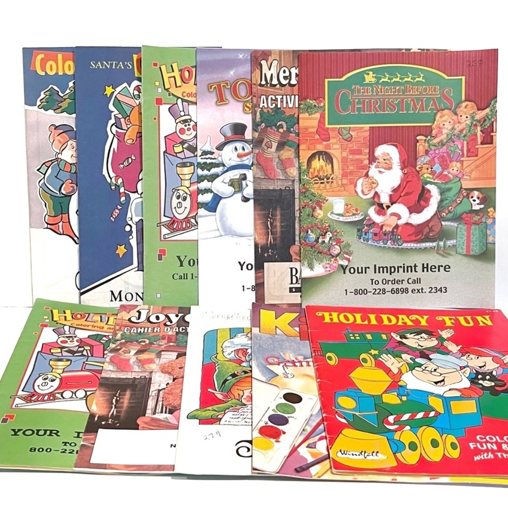 Vintage Christmas Colouring Books Lot of 11 1990s Santa Claus Elves Holiday Toys